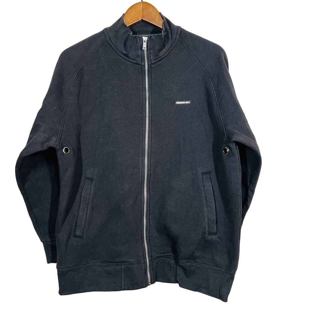 Members Only Full Zip Hoodie Jacket Black Long Sleeve - L